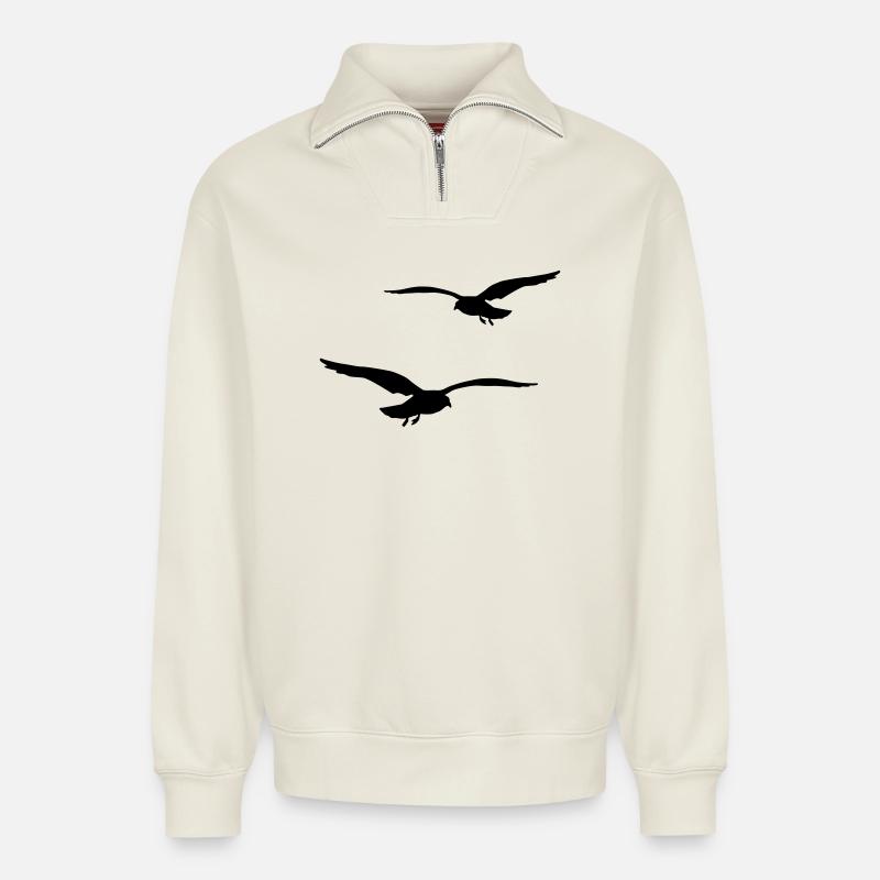 mouette - Sweat unisexe décontracté en coton biologique à demi-zip – de SPREAD - blanc cassé