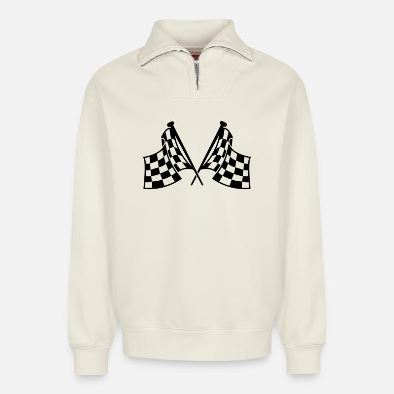racing - Relaxed Unisex Organic Half Zip Sweatshirt – by SPREAD - off white