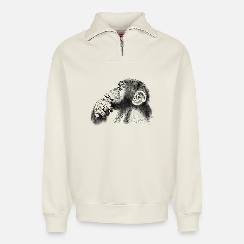 Schimpanse - Relaxed Unisex Organic Half Zip Sweatshirt – von SPREAD - Naturweiß