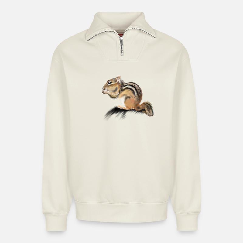 chipmunk - Relaxed Unisex Organic Half Zip Sweatshirt – by SPREAD - off white