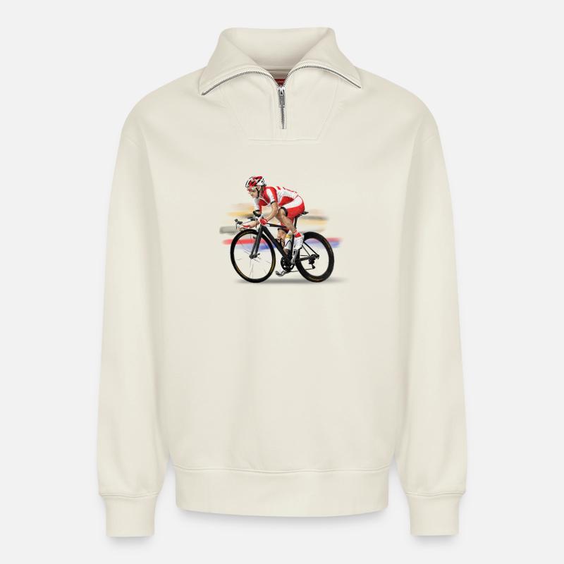 Rennrad - Relaxed Unisex Organic Half Zip Sweatshirt – von SPREAD - Naturweiß