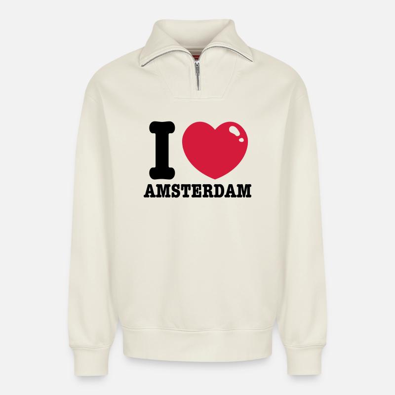 amsterdam - Relaxed Unisex Organic Half Zip Sweatshirt – von SPREAD - Naturweiß