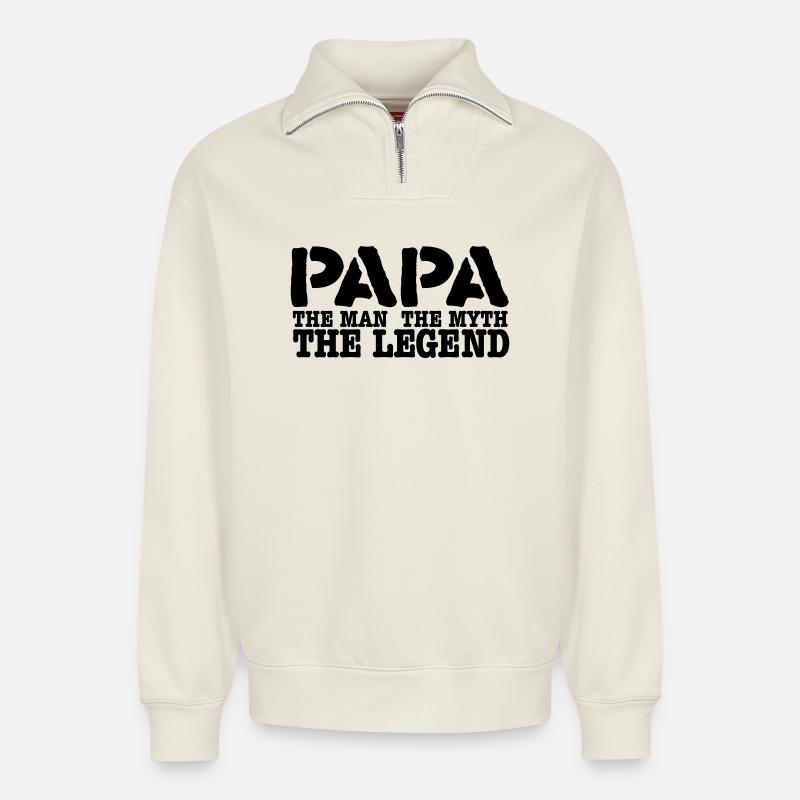 papa - Relaxed Unisex Organic Half Zip Sweatshirt – by SPREAD - off white