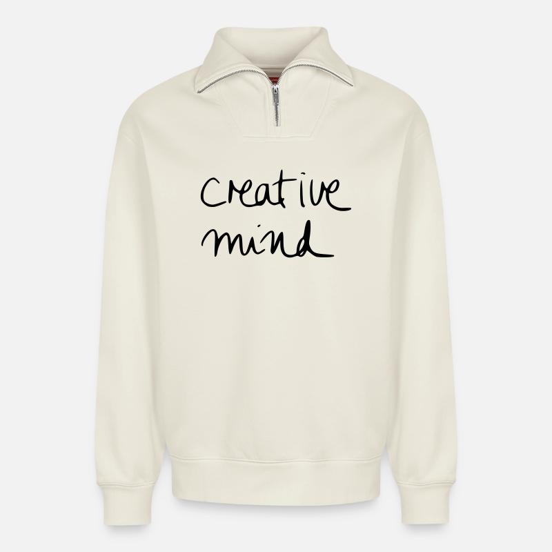 creative mind - Sweat unisexe décontracté en coton biologique à demi-zip – de SPREAD - blanc cassé