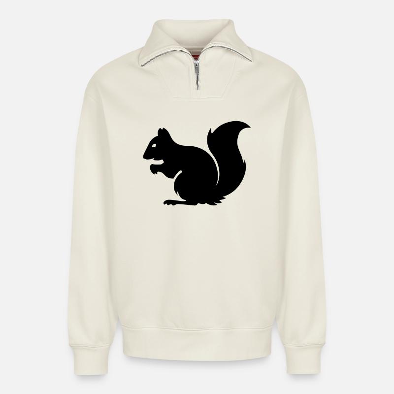 squirrel - Relaxed Unisex Organic Half Zip Sweatshirt – by SPREAD - off white