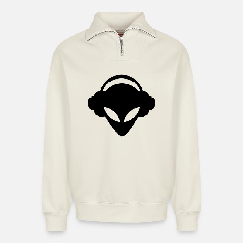 dj - Relaxed Unisex Organic Half Zip Sweatshirt – by SPREAD - off white