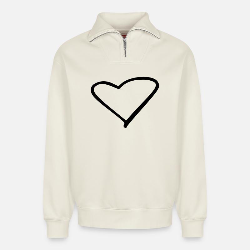 Herz - Relaxed Unisex Organic Half Zip Sweatshirt – von SPREAD - Naturweiß