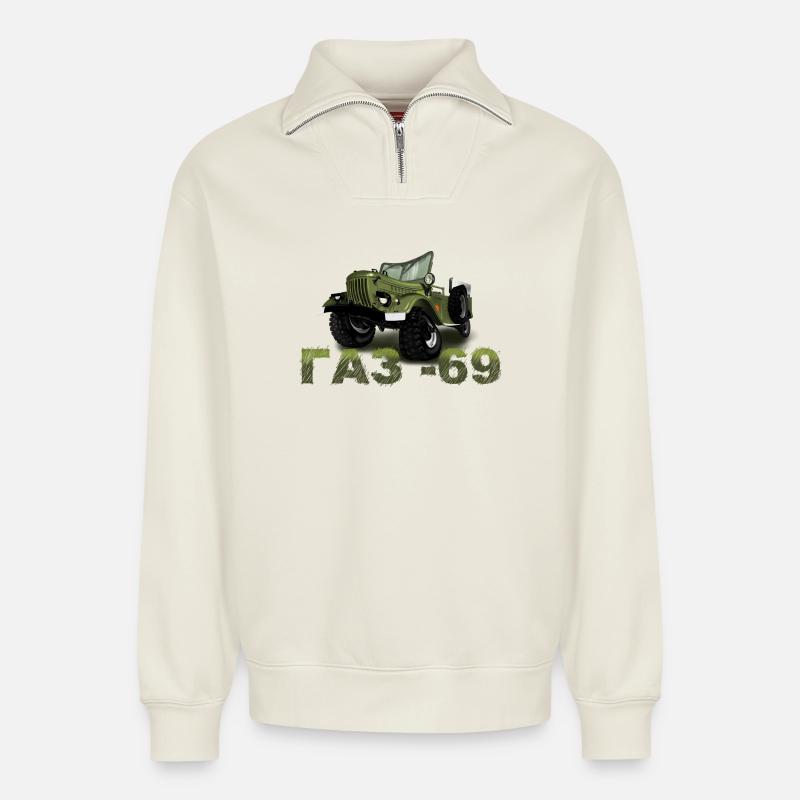 GAZ 69 - Sweat unisexe décontracté en coton biologique à demi-zip – de SPREAD - blanc cassé