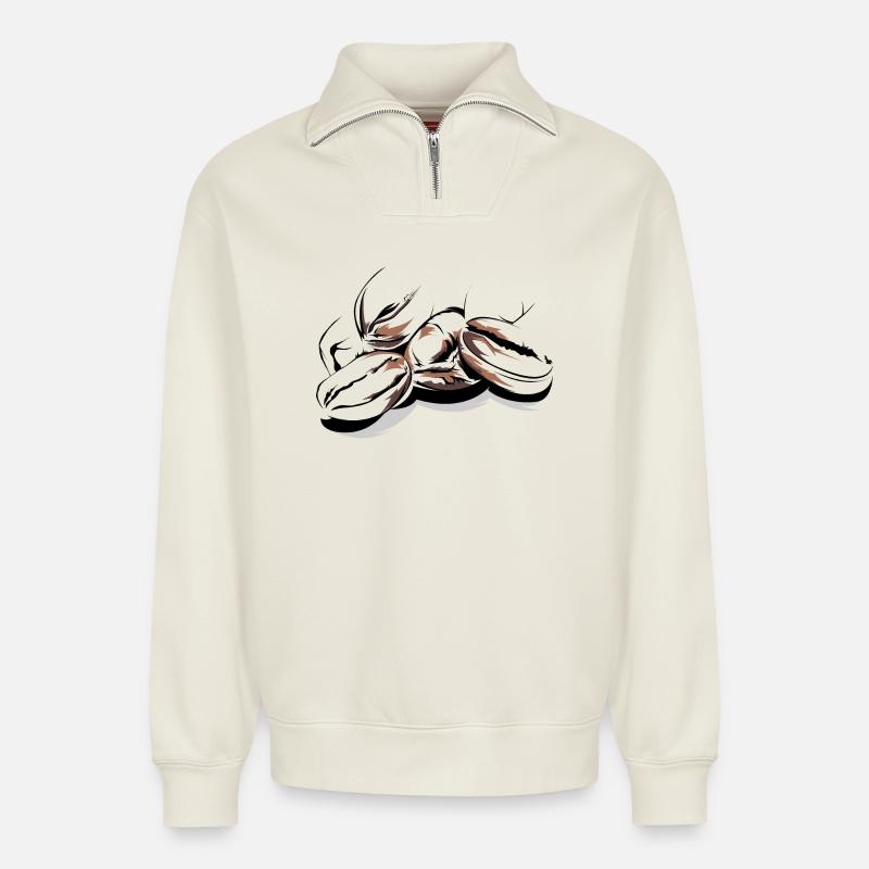 Kaffeebohnen Cafe Illustration Logo Kaffeezeit - Relaxed Unisex Organic Half Zip Sweatshirt – von SPREAD - Naturweiß