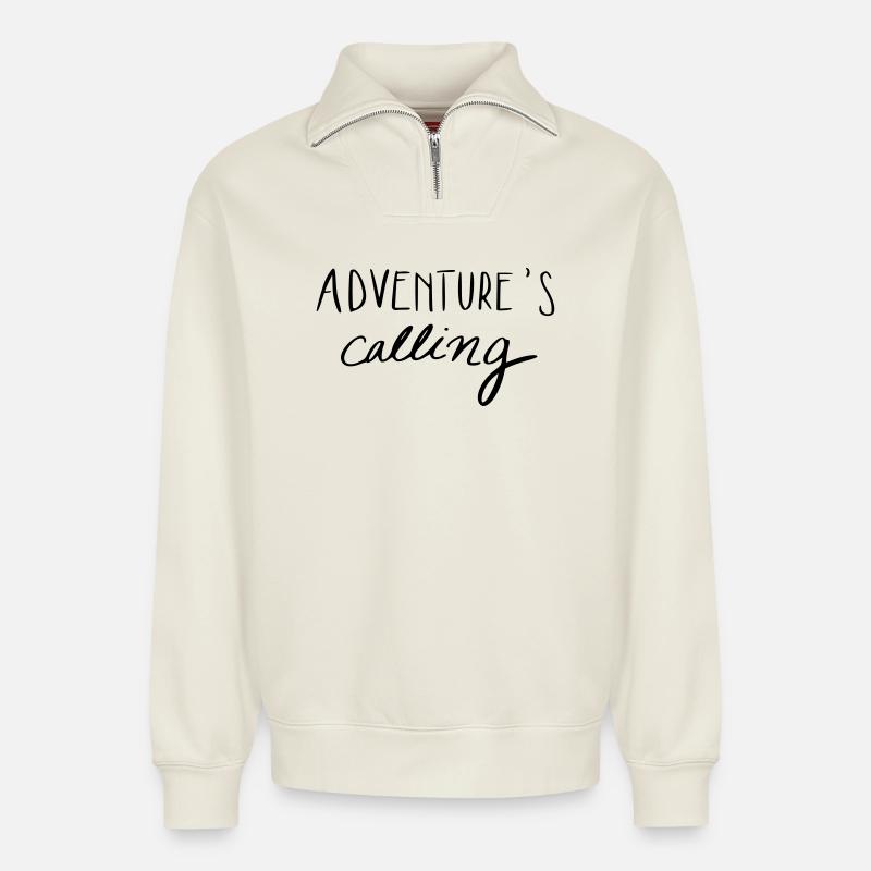 Adventure's calling - Relaxed Unisex Organic Half Zip Sweatshirt – von SPREAD - Naturweiß