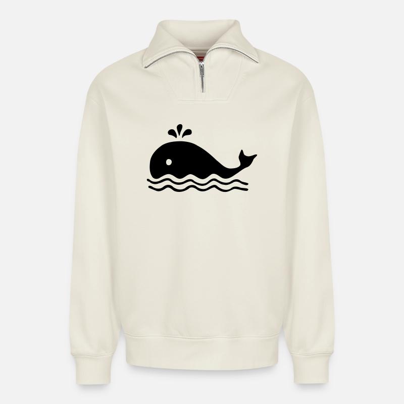 Walfisch Wal Wale - Relaxed Unisex Organic Half Zip Sweatshirt – von SPREAD - Naturweiß