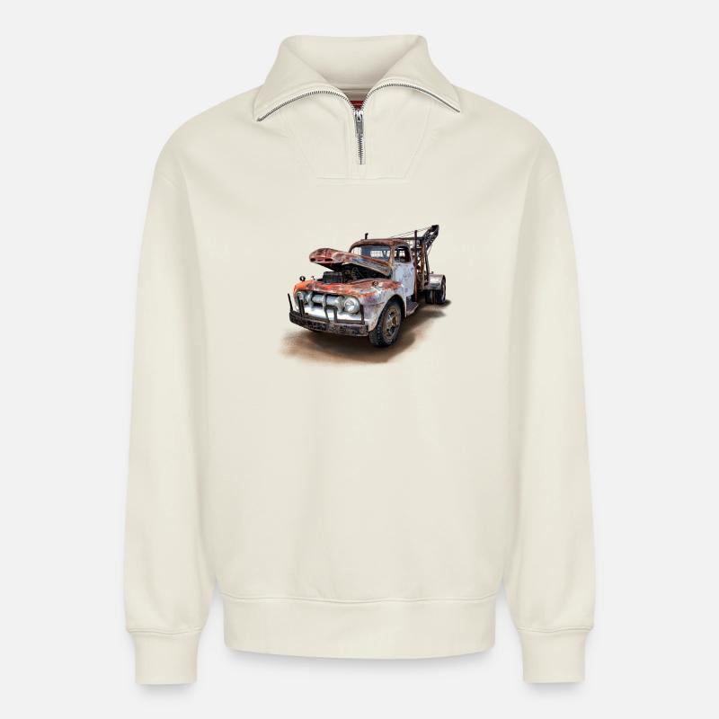 Altes Auto - Relaxed Unisex Organic Half Zip Sweatshirt – von SPREAD - Naturweiß