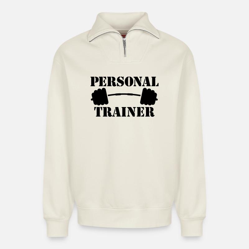 personal trainer - Relaxed Unisex Organic Half Zip Sweatshirt – von SPREAD - Naturweiß