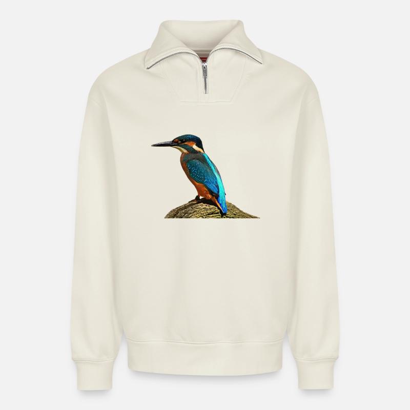 coole vögel, fischendes Eisvogel männchen - Relaxed Unisex Organic Half Zip Sweatshirt – von SPREAD - Naturweiß