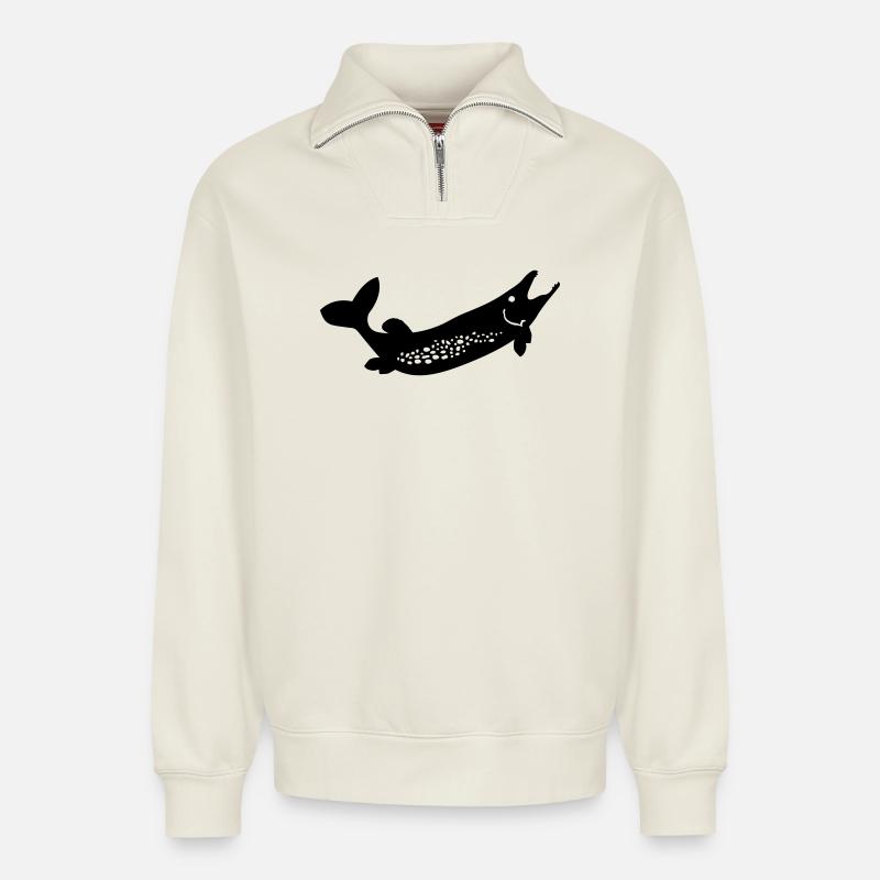 Fisch - Relaxed Unisex Organic Half Zip Sweatshirt – von SPREAD - Naturweiß