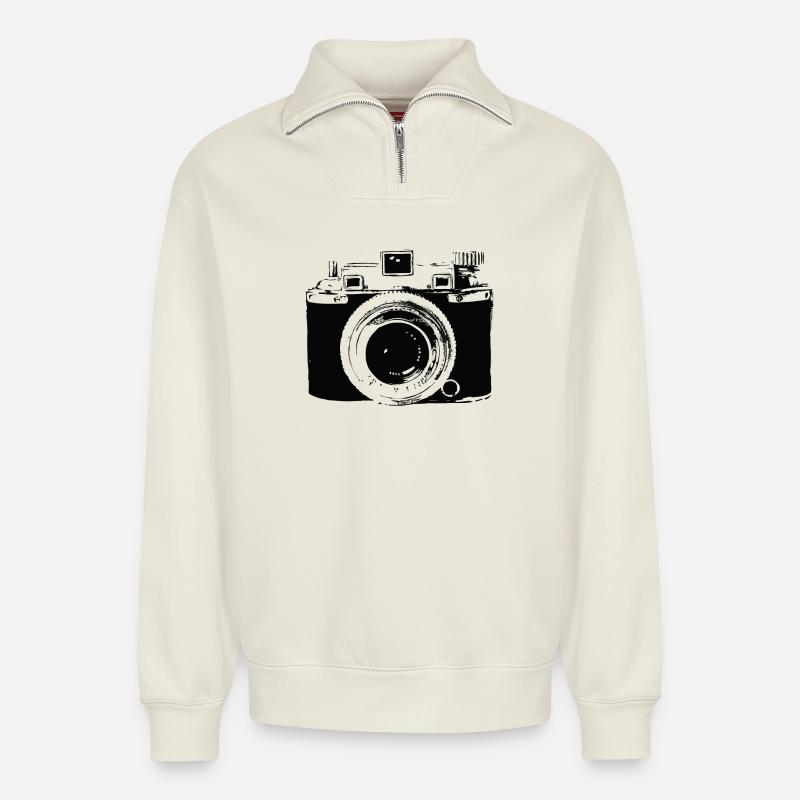 camera - Relaxed Unisex Organic Half Zip Sweatshirt – by SPREAD - off white
