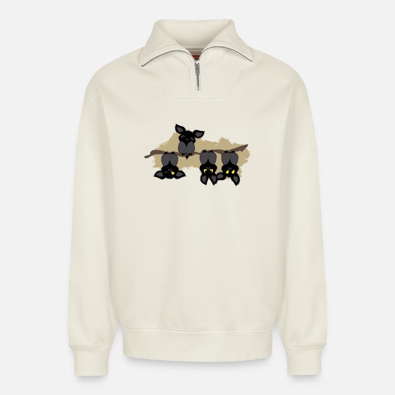 Fledermaus andersrum - Relaxed Unisex Organic Half Zip Sweatshirt – von SPREAD - Naturweiß