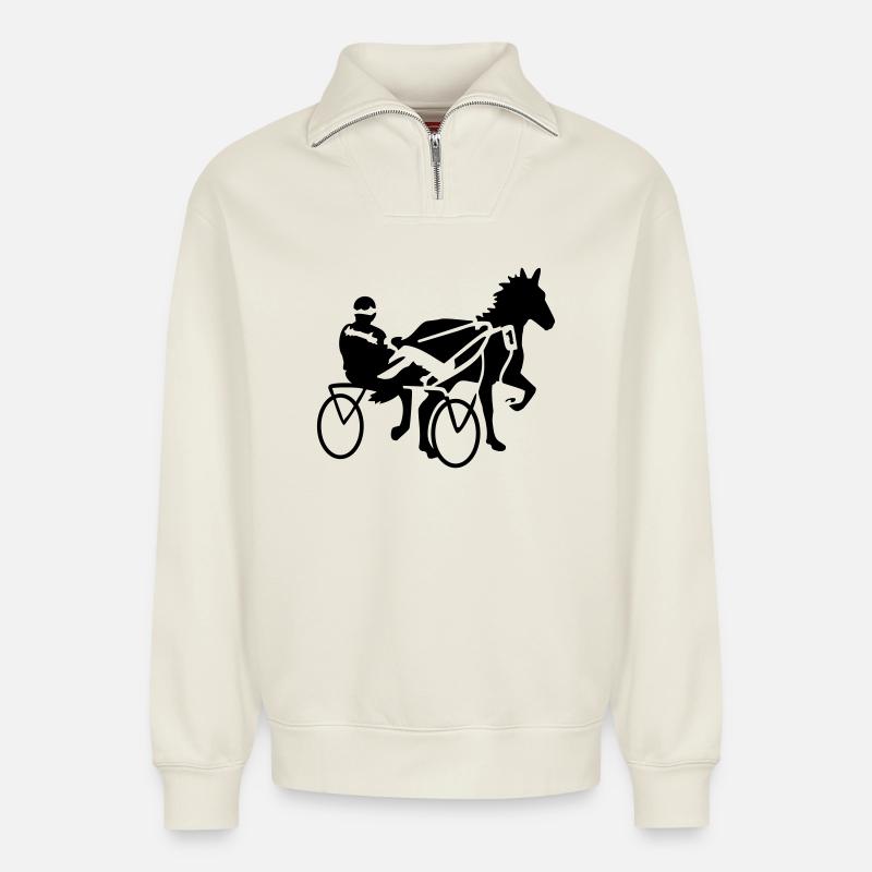 harness racing - Relaxed Unisex Organic Half Zip Sweatshirt – by SPREAD - off white