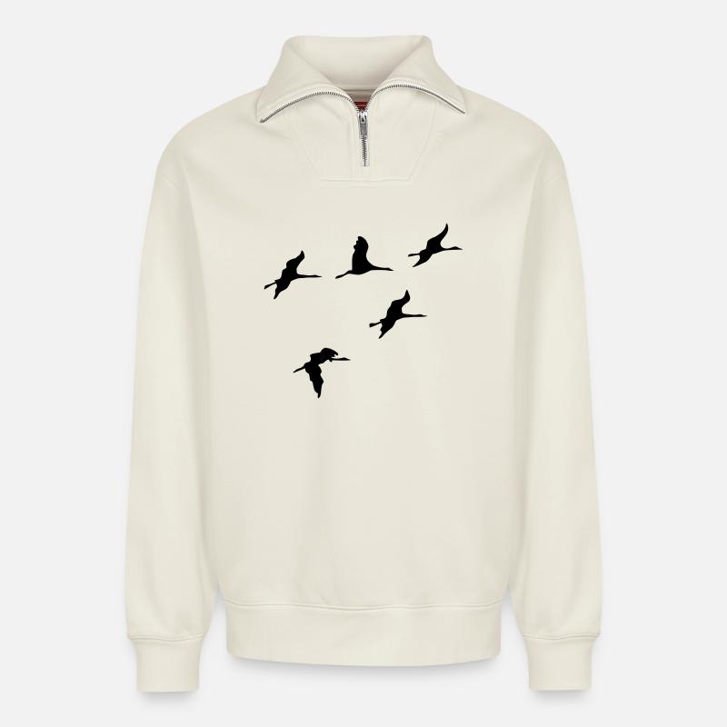 kraniche vogel reise - Relaxed Unisex Organic Half Zip Sweatshirt – von SPREAD - Naturweiß