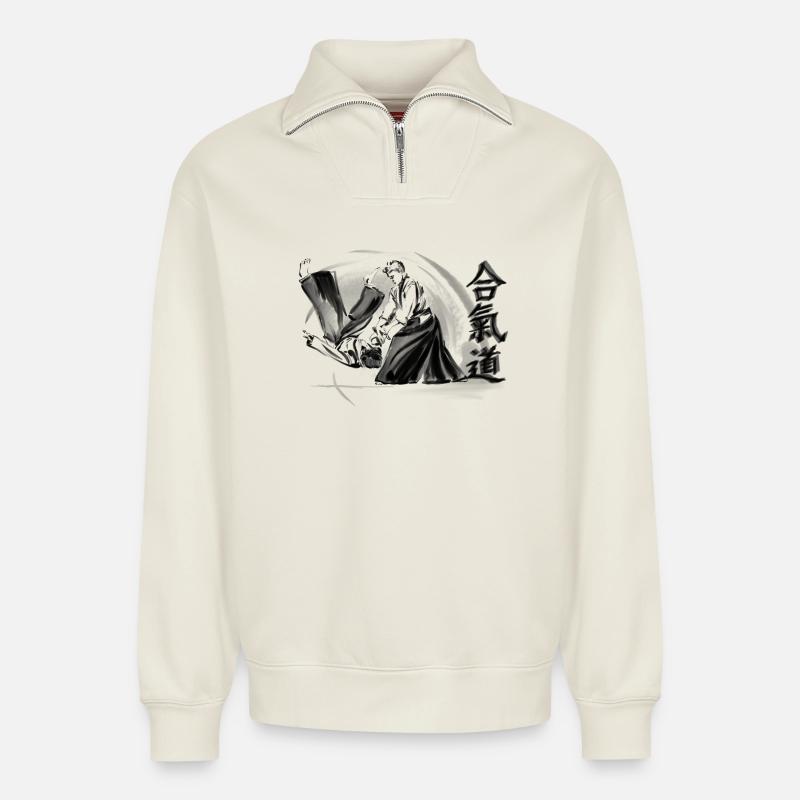 aikido - Relaxed Unisex Organic Half Zip Sweatshirt – von SPREAD - Naturweiß