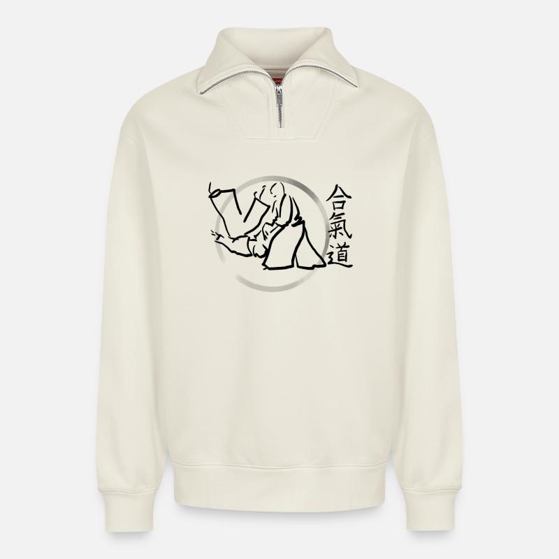 aikido - Relaxed Unisex Organic Half Zip Sweatshirt – by SPREAD - off white