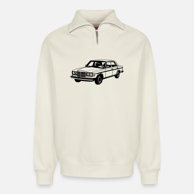 MB W123 , Youngtimer / Oldtimer ... (25) - Sweat unisexe décontracté en coton biologique à demi-zip – de SPREAD - blanc cassé