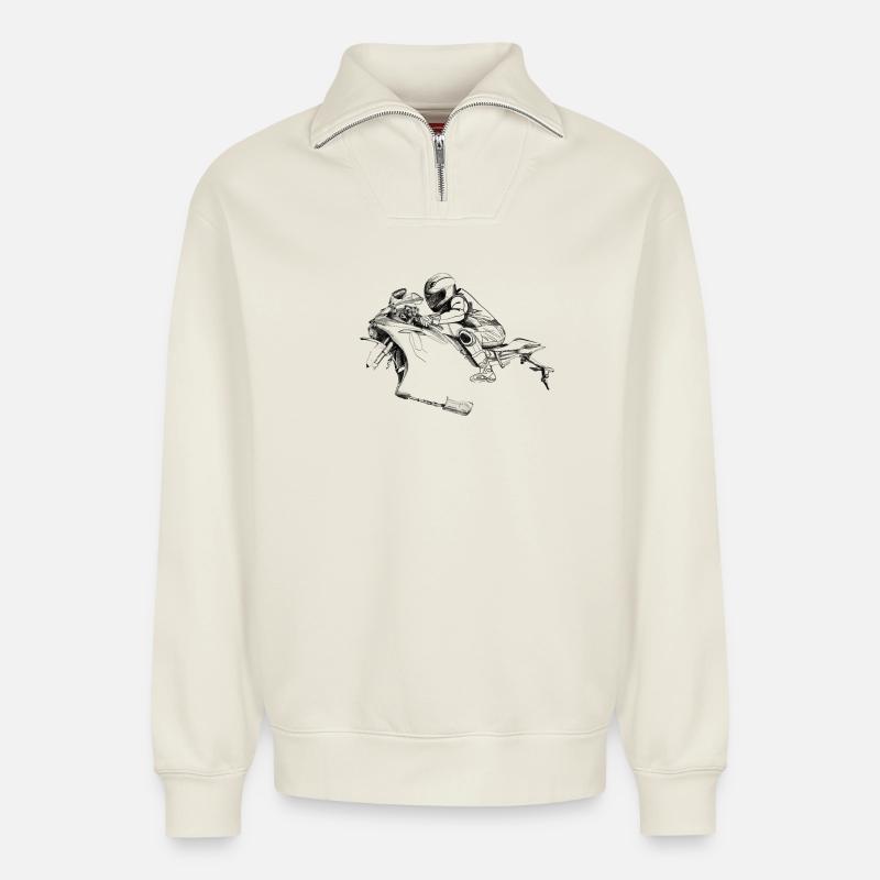 Motorrad - Relaxed Unisex Organic Half Zip Sweatshirt – von SPREAD - Naturweiß