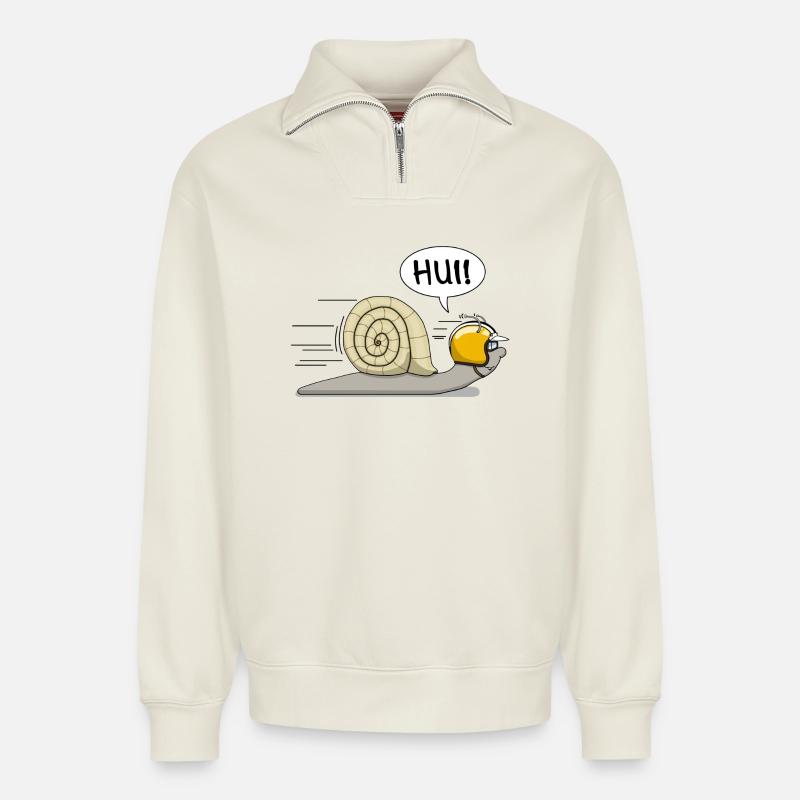 Escargot de course - l’original - Sweat unisexe décontracté en coton biologique à demi-zip – de SPREAD - blanc cassé