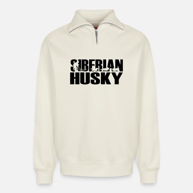 Huskies Siberian Husky - Relaxed Unisex Organic Half Zip Sweatshirt – by SPREAD - off white
