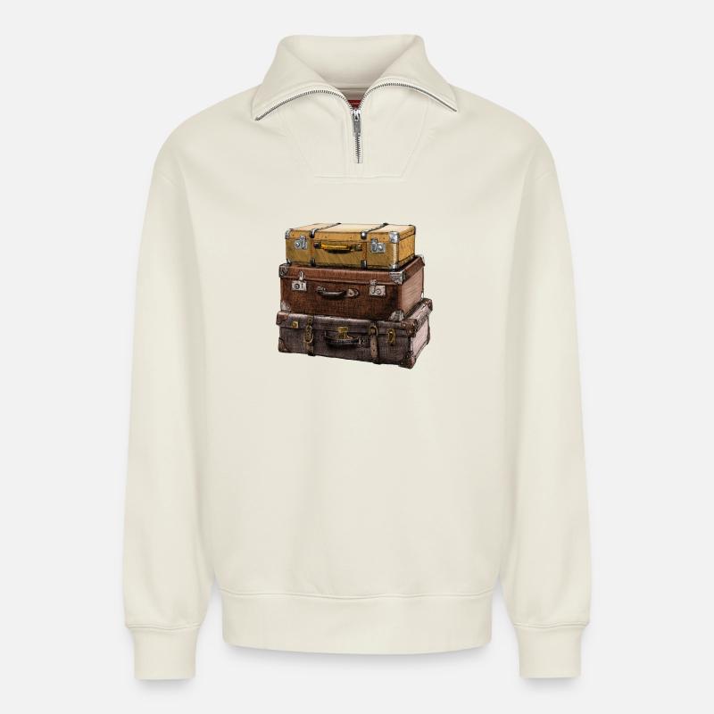 Koffer - Relaxed Unisex Organic Half Zip Sweatshirt – von SPREAD - Naturweiß