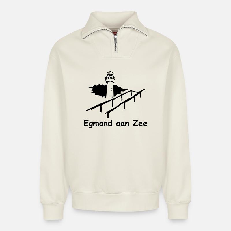lighthouse - Relaxed Unisex Organic Half Zip Sweatshirt – by SPREAD - off white