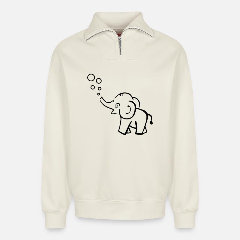 elephant - Relaxed Unisex Organic Half Zip Sweatshirt – by SPREAD - off white