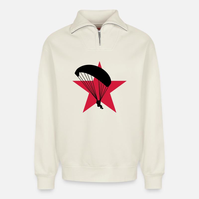 Gleitschirmfliegen / Gleitschirm / Paragliding / - Relaxed Unisex Organic Half Zip Sweatshirt – von SPREAD - Naturweiß