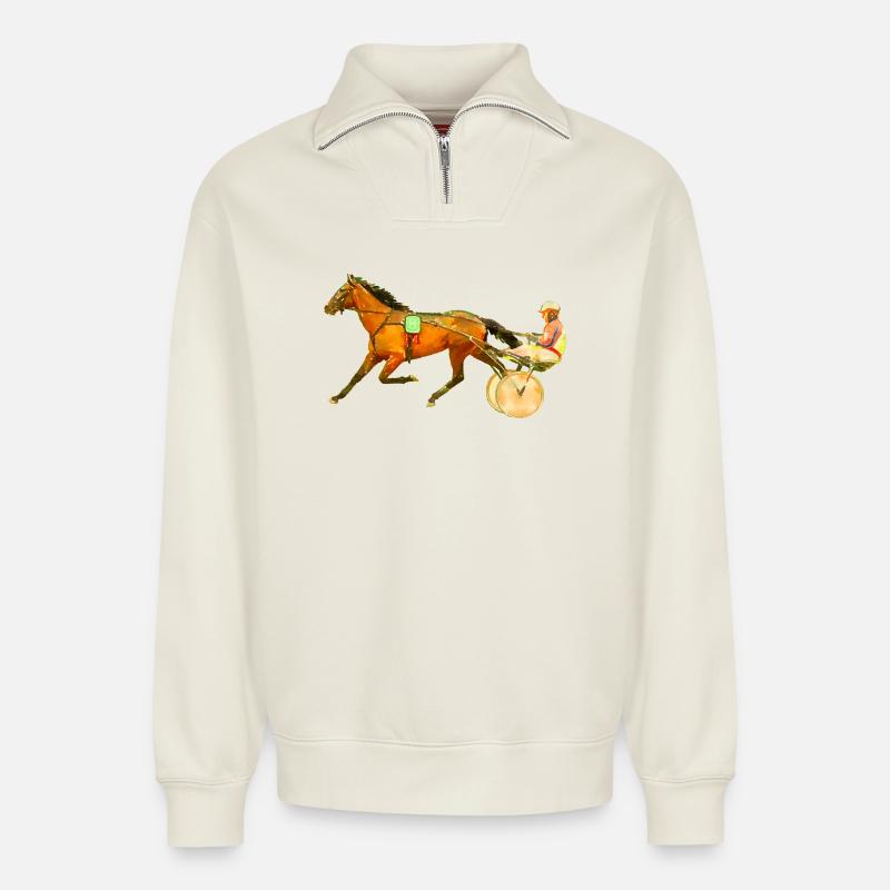 race - Relaxed Unisex Organic Half Zip Sweatshirt – by SPREAD - off white
