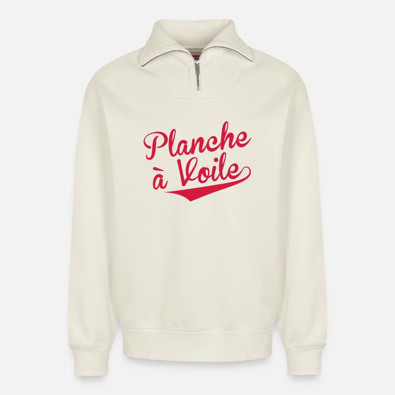 Planche à voile / Véliplanchiste / Windsurf / - Sweat unisexe décontracté en coton biologique à demi-zip – de SPREAD - blanc cassé