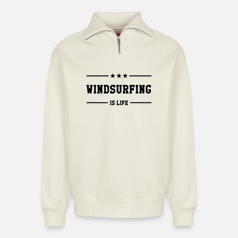 Windsurfen / Windsurfer / Windsurf / Windsurfing - Relaxed Unisex Organic Half Zip Sweatshirt – von SPREAD - Naturweiß