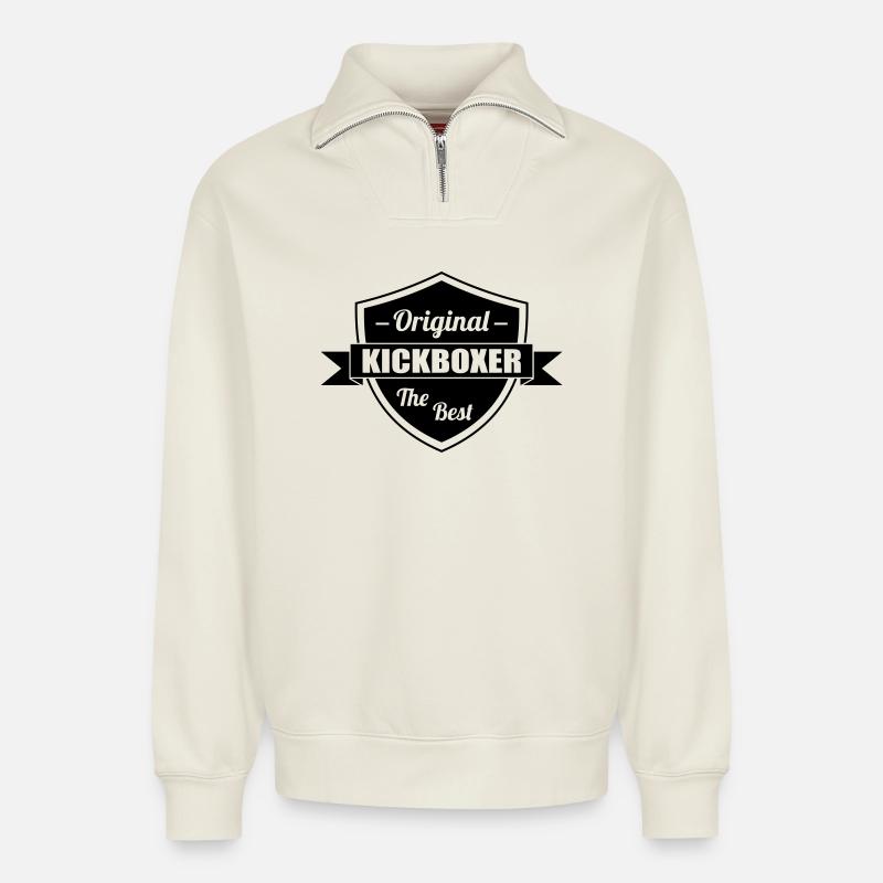 Kickboxen / Kickboxing / Kickboxer / Kick Boxing - Relaxed Unisex Organic Half Zip Sweatshirt – von SPREAD - Naturweiß