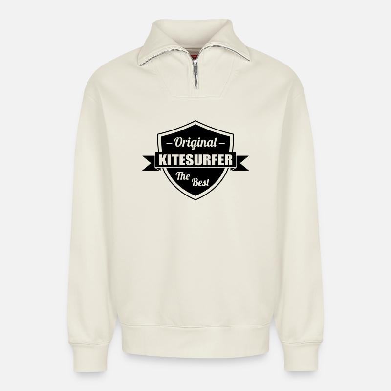 Kiteboarding / Kitesurfing / Kitesurf / - Sweat unisexe décontracté en coton biologique à demi-zip – de SPREAD - blanc cassé