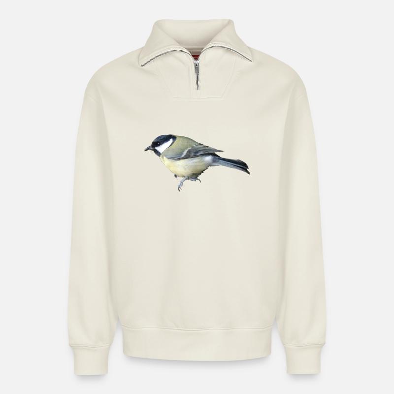 Vogel Kohlmeise - Relaxed Unisex Organic Half Zip Sweatshirt – von SPREAD - Naturweiß
