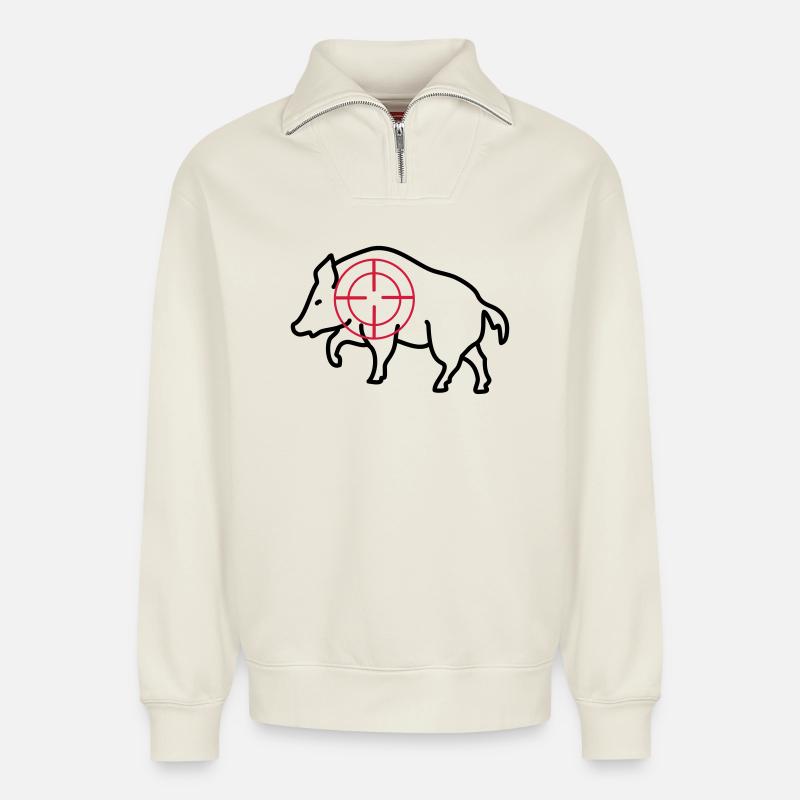 sanglier - Sweat unisexe décontracté en coton biologique à demi-zip – de SPREAD - blanc cassé