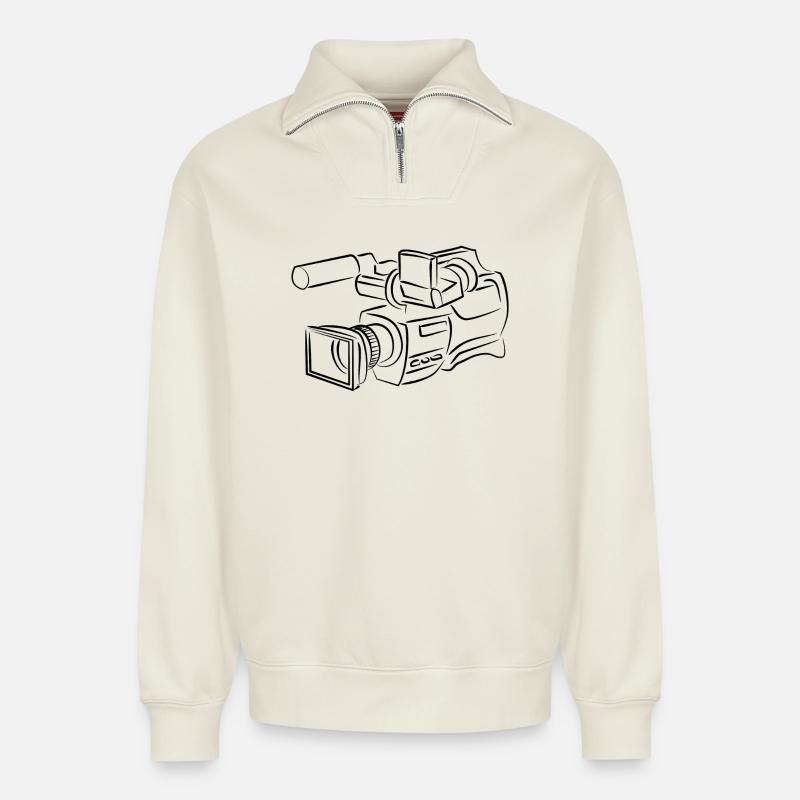 camera - Relaxed Unisex Organic Half Zip Sweatshirt – by SPREAD - off white