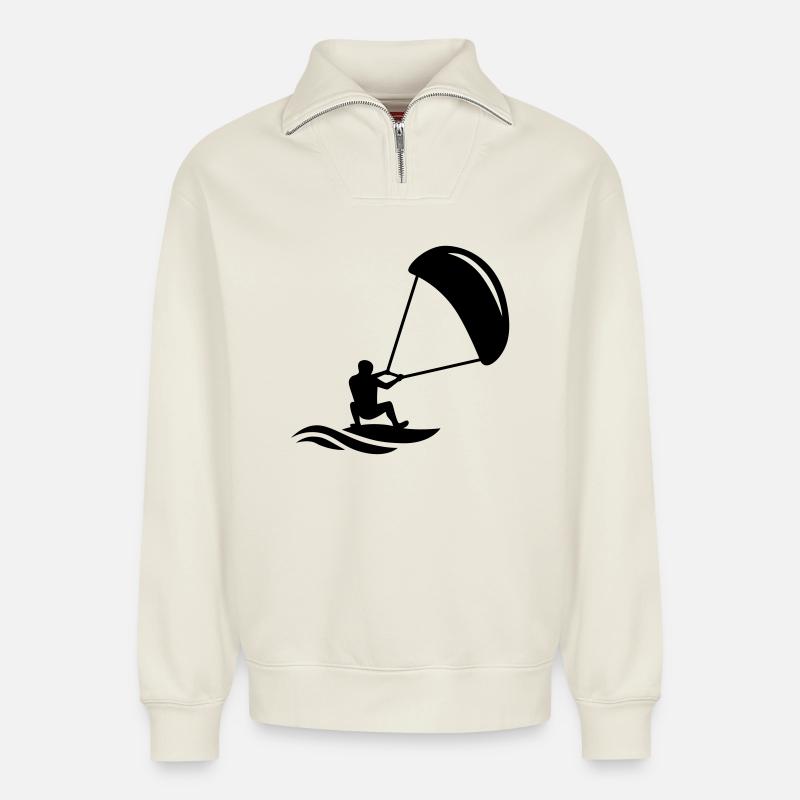 Kitesurfer - Relaxed Unisex Organic Half Zip Sweatshirt – von SPREAD - Naturweiß