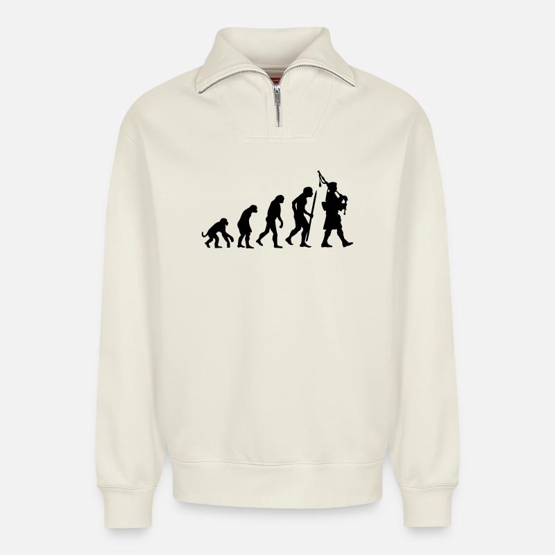 Evolution Pipebag - Relaxed Unisex Organic Half Zip Sweatshirt – by SPREAD - off white