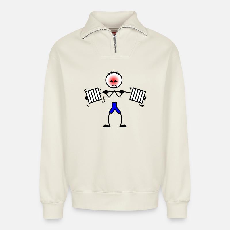 Haltérophile musculation musculation musculation 2 - Sweat unisexe décontracté en coton biologique à demi-zip – de SPREAD - blanc cassé