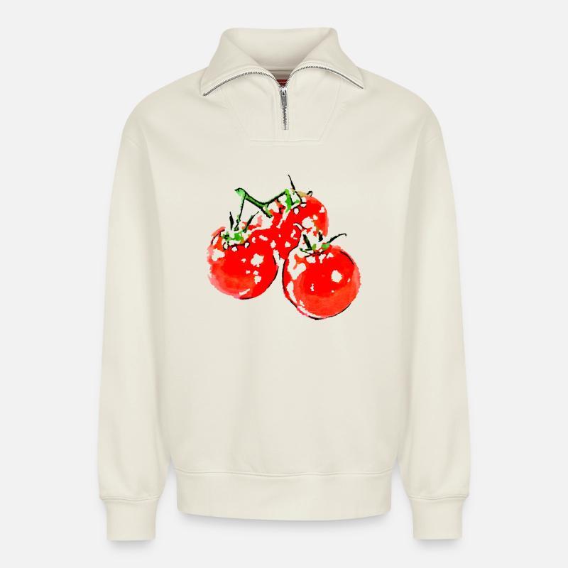 tomato - Relaxed Unisex Organic Half Zip Sweatshirt – by SPREAD - off white