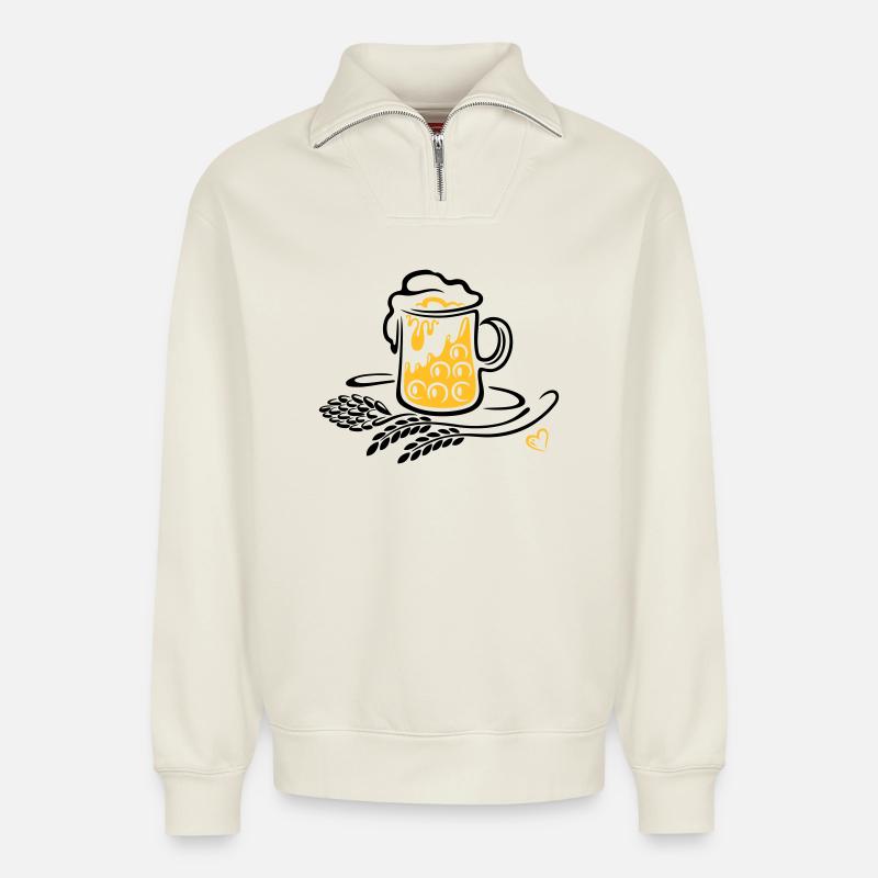 Beer Beer Mug Hops Wheat - Relaxed Unisex Organic Half Zip Sweatshirt – by SPREAD - off white