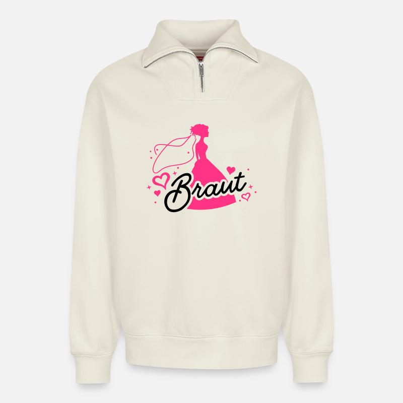 braut hochzeit - Relaxed Unisex Organic Half Zip Sweatshirt – von SPREAD - Naturweiß