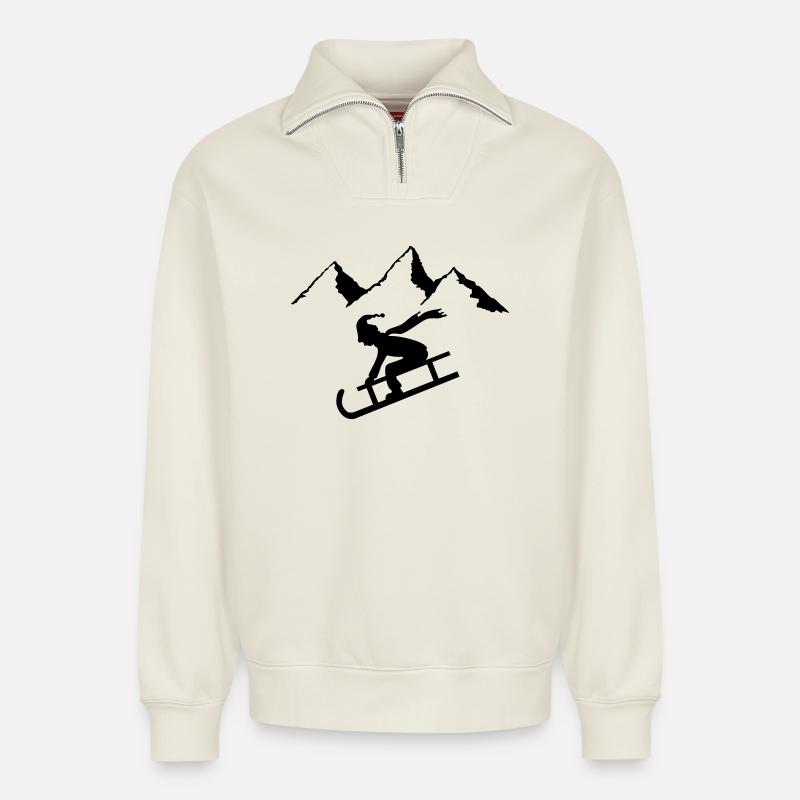 wintersport rodeln kind - Relaxed Unisex Organic Half Zip Sweatshirt – von SPREAD - Naturweiß