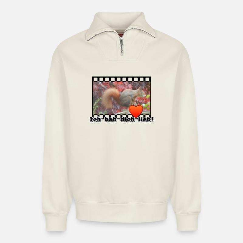 Liebe Paar Eichhoernchen Tier Spruch - Relaxed Unisex Organic Half Zip Sweatshirt – von SPREAD - Naturweiß