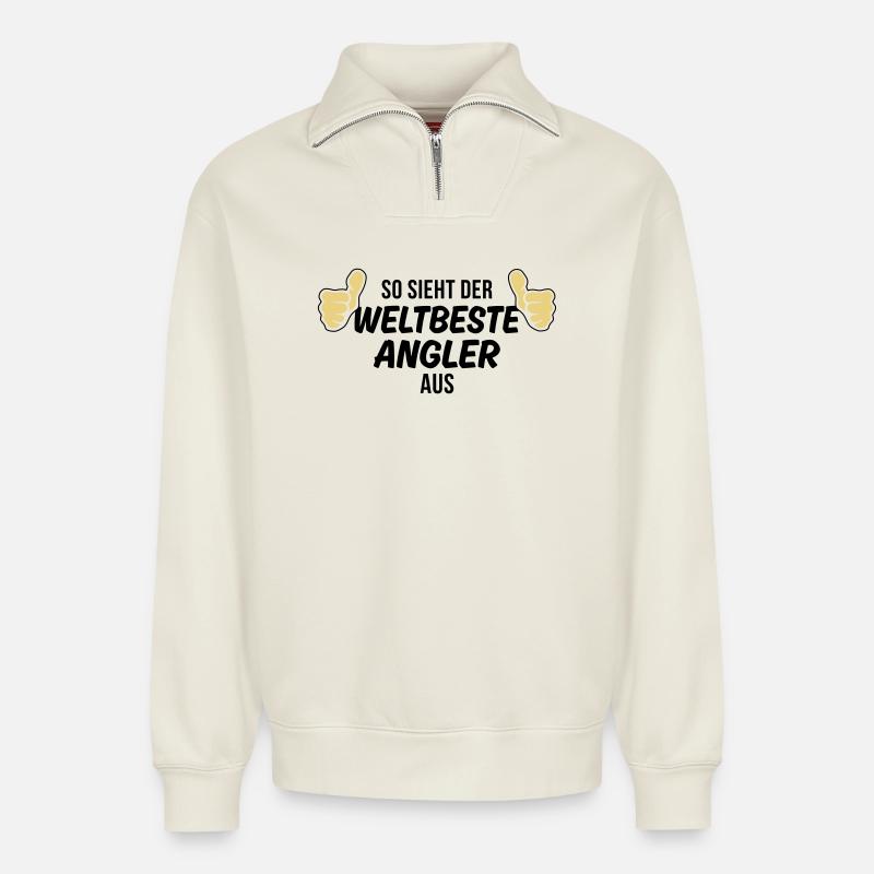 der weltbeste angler - Relaxed Unisex Organic Half Zip Sweatshirt – von SPREAD - Naturweiß